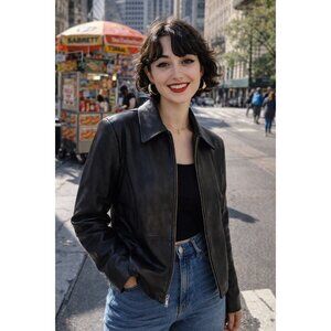 Vintage Y2K JLC New York Womens XL Black Genuine Buttery Leather Jacket Zip